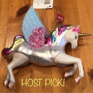 RAINBOW UNICORN ORNAMENT GLASS NWT SEQUINS GLITTER PRIDE